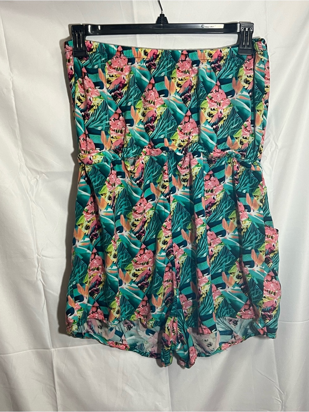 Floral Tropical Girls' Strapless One-Piece Romper - Pink & Green